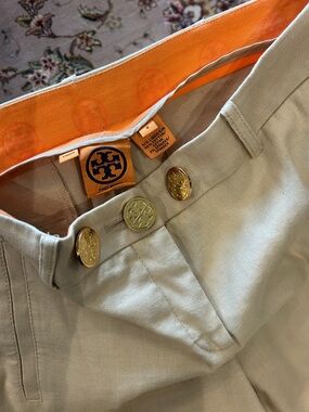 Tory Burch Tan Triple Button Linen Pants-sz 8